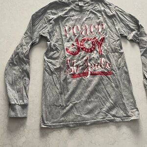 Gray Long Sleeve Shirt with Red Print